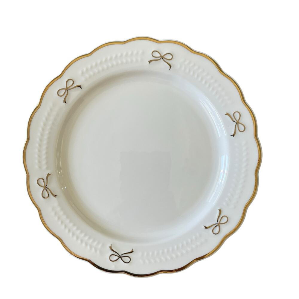 Yedi GOLD BOW Side Plates Set of 4 Ceramic 8in Holiday Glam White New